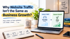 Website traffic and business growth shown on a laptop