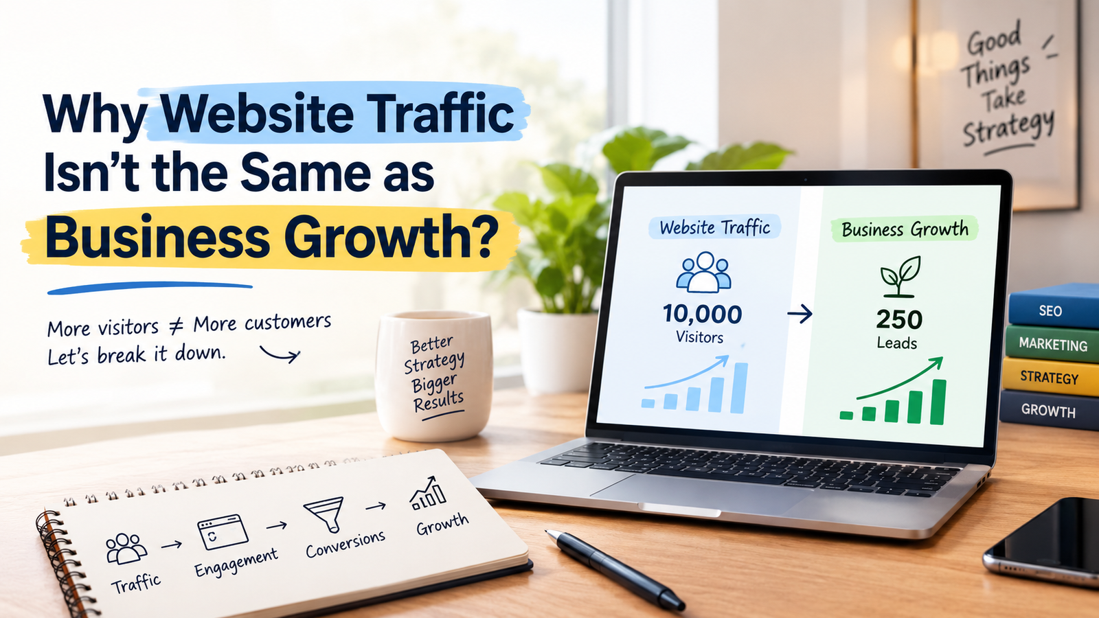Website traffic and business growth shown on a laptop