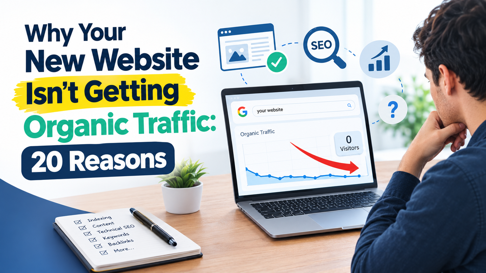 **Alt text:** `Why your new website isn't getting organic traffic: 20 SEO reasons`