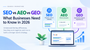 SEO vs AEO vs GEO comparison for businesses in 2026